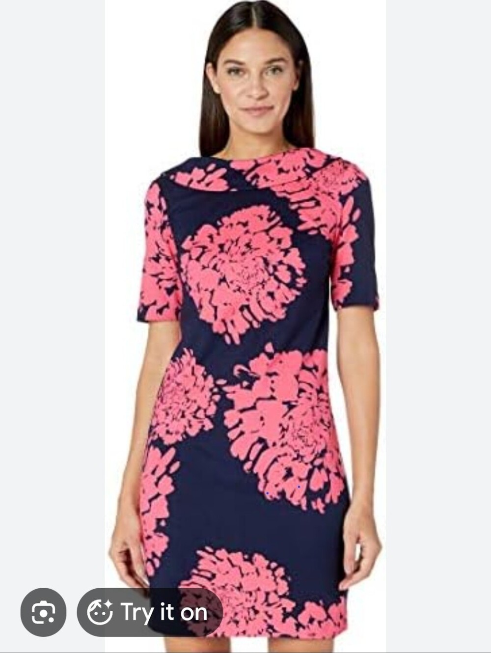Trina Turk Navy Mini Dress with Coral Pink Floral Print
